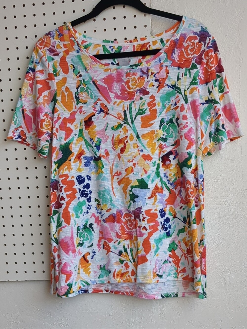 Chico's Bright Floral Short Sleeve Crewneck Top